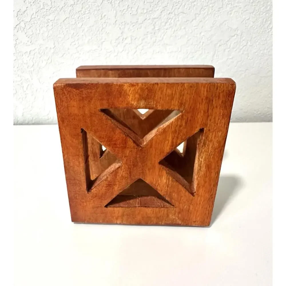 Unbranded Wooden Napkin Holder Handmade Reddish Wood X Design Rustic Farmhouse